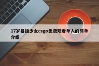 17岁暴躁少女csgo免费观看单人的简单介绍